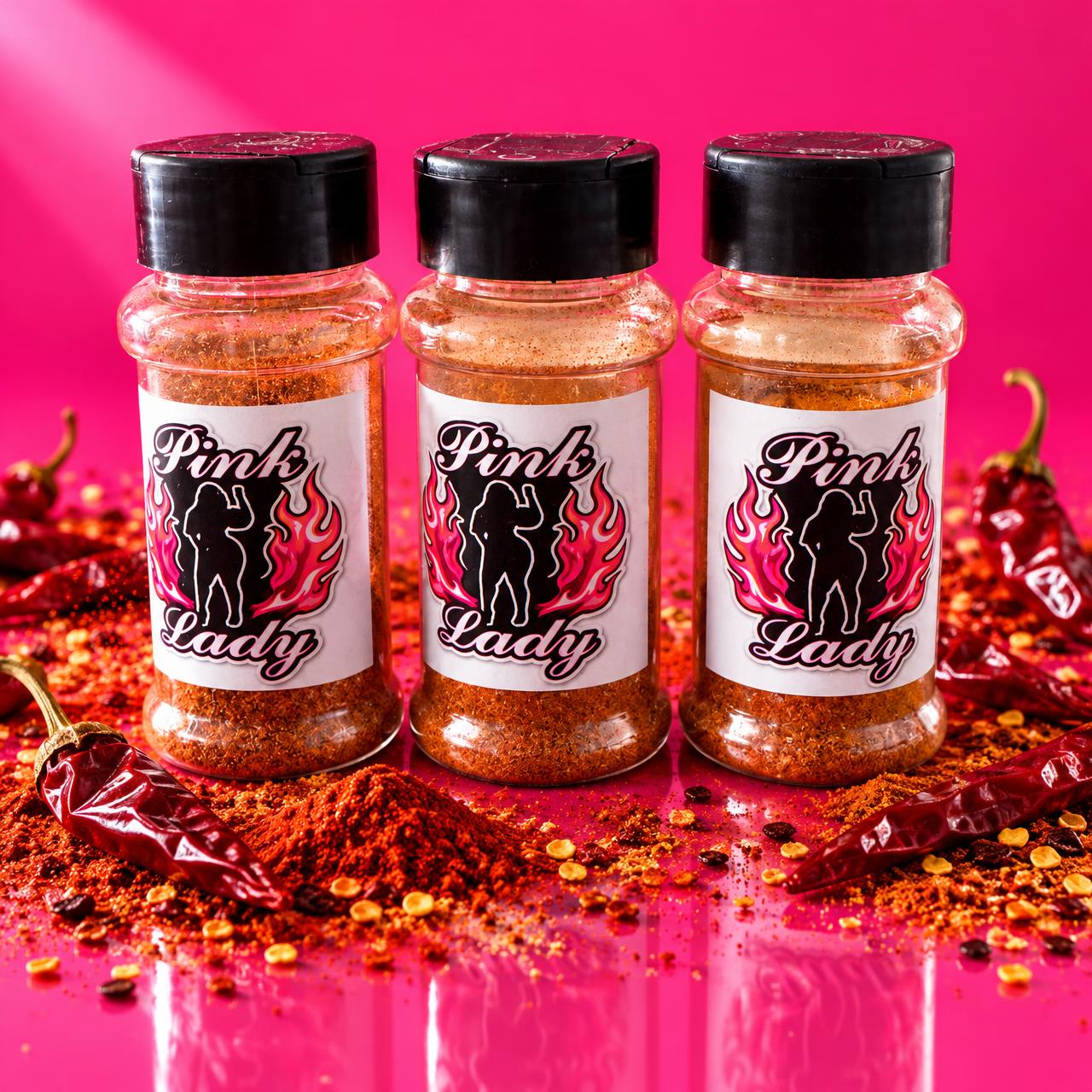 Three bottles of Pink Lady Cajun seasoning