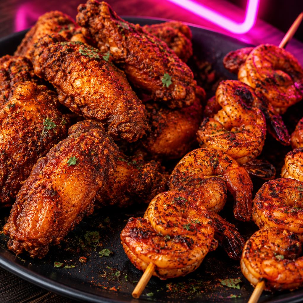 Cajun wings and shrimp